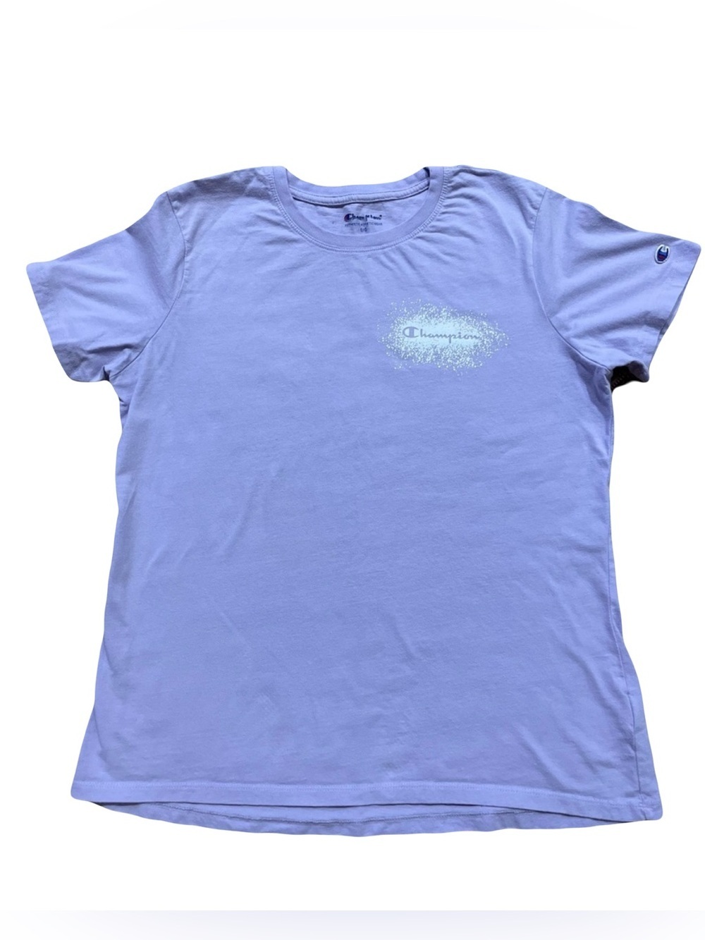 Champion Lavender Logo Tee Pastel Crew Neck Athleisure Casual Everyday Essential